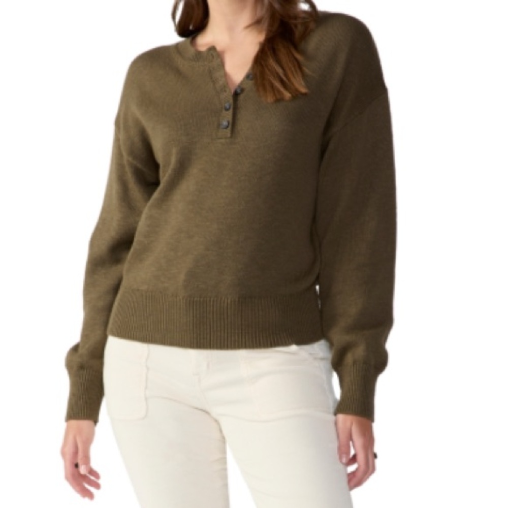 NWT Sanctuary Casual and Chill Henley Cotton Olive Sweater in Size Small